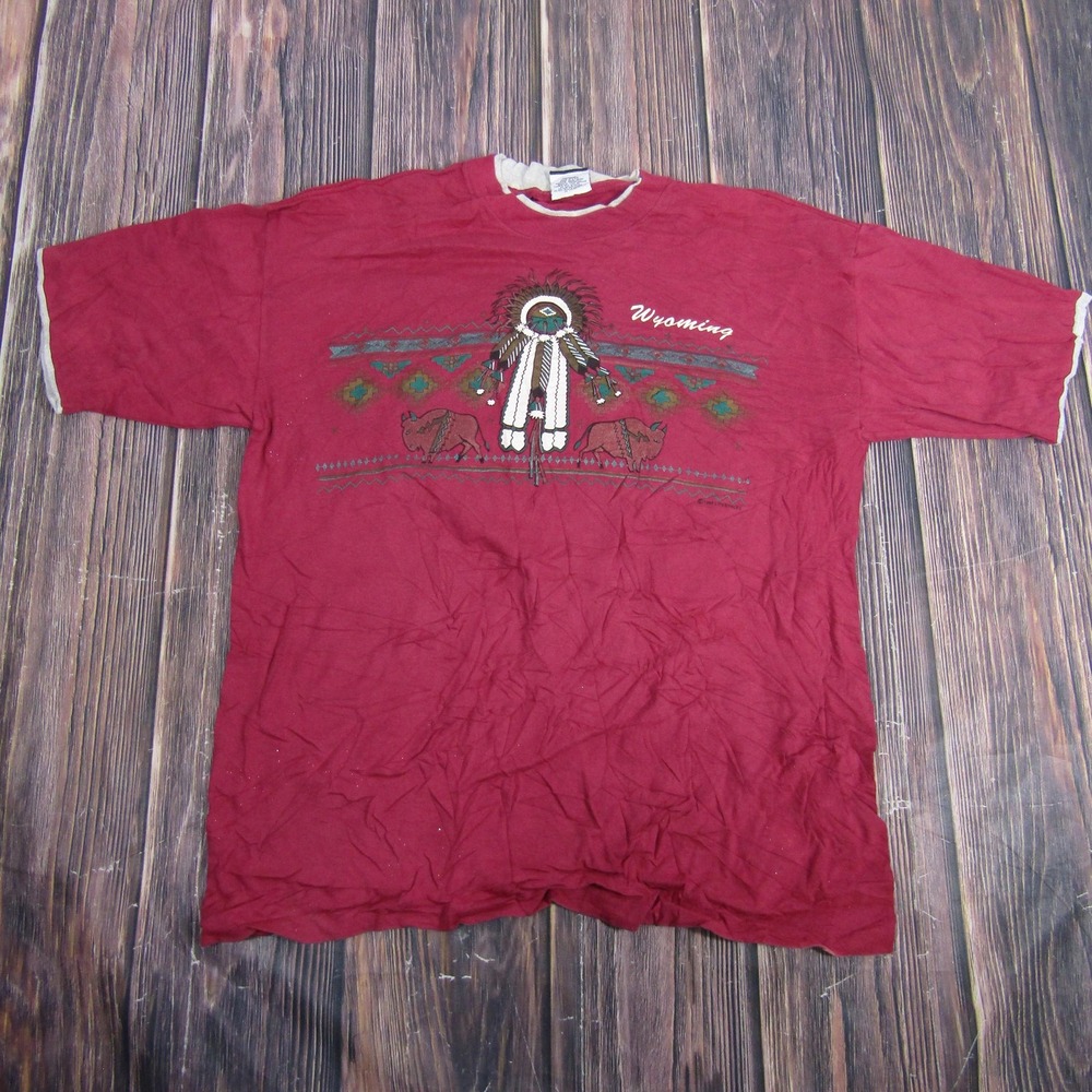 Signal Sports T-Shirt Mens XL Maroon Vintage 90s Wyoming‎ Bison Native Graphic